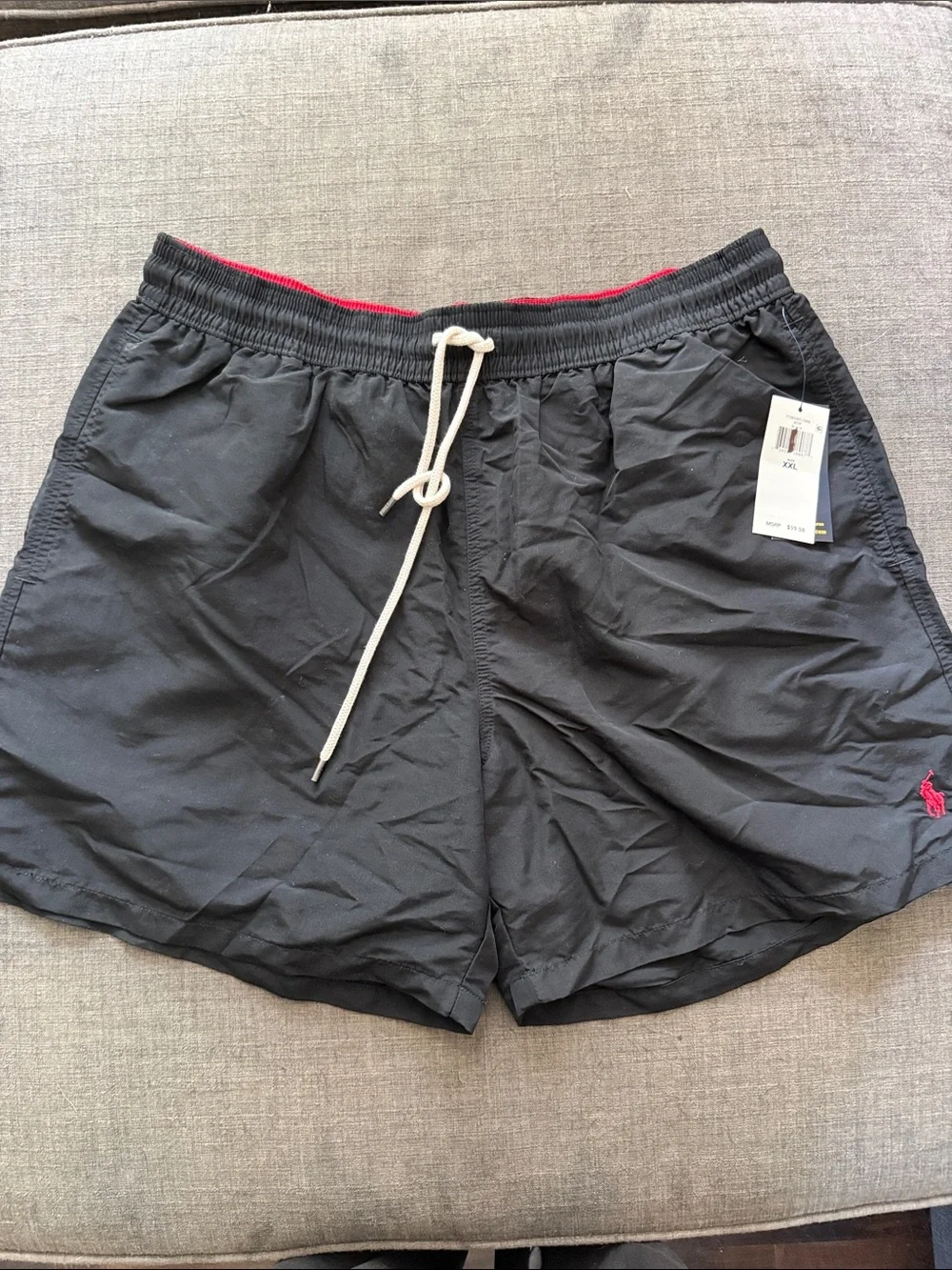 Polo by Ralph Lauren Black Swim Trunks with Red Accent